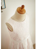 Ivory Lace Pink Lining Boho Flower Girl Dress